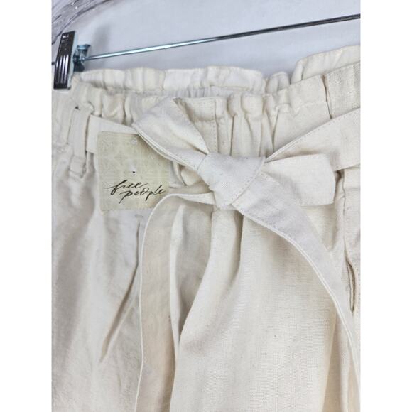 FREE PEOPLE NWT Large Sky Rider Linen Ecru Pants High Rise Paper bag Waist #781 - Picture 8 of 11